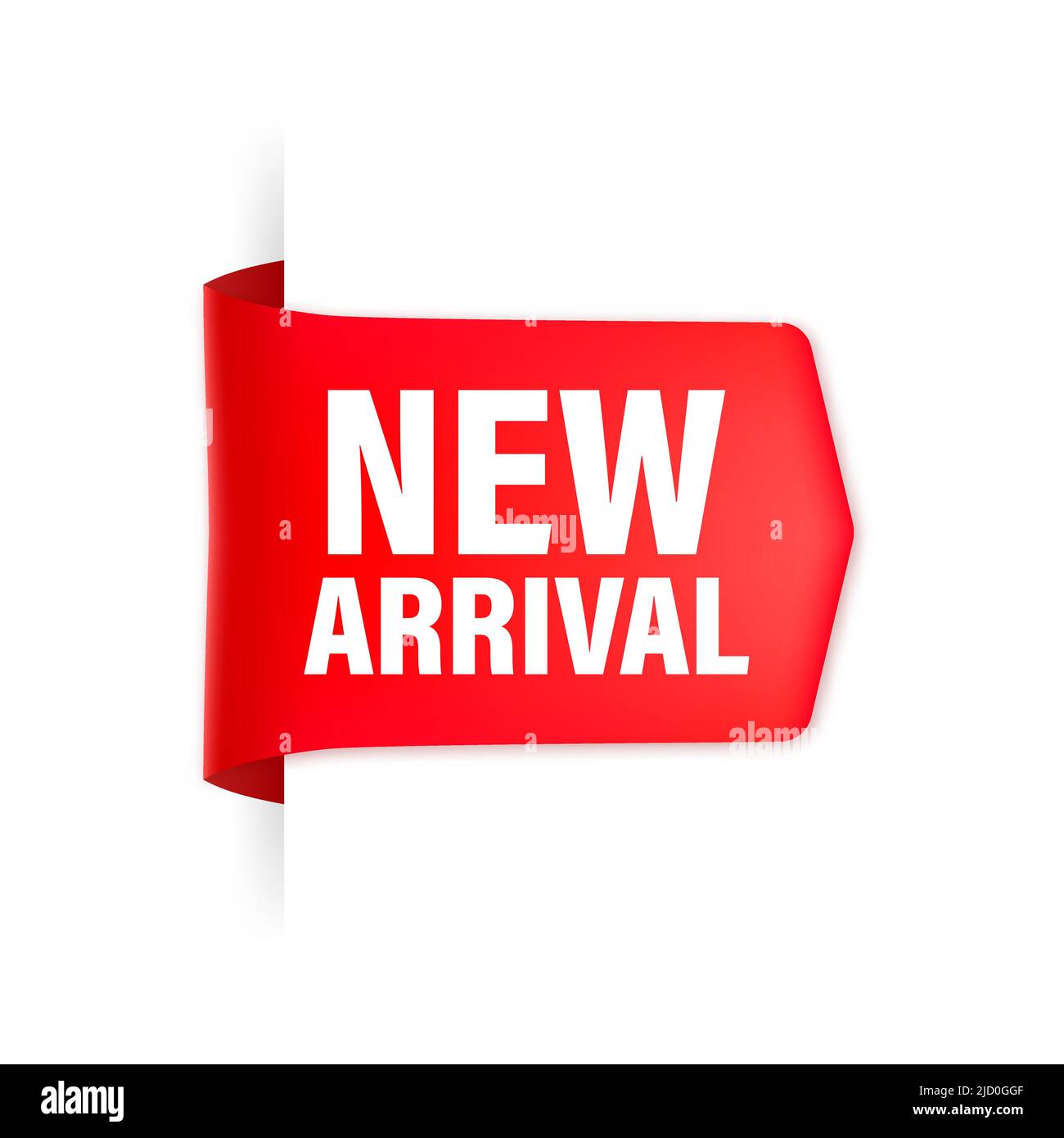 Nuova etichetta rossa di arrivo su sfondo bianco. Nuova collezione. Illustrazione vettoriale. Illustrazione Vettoriale