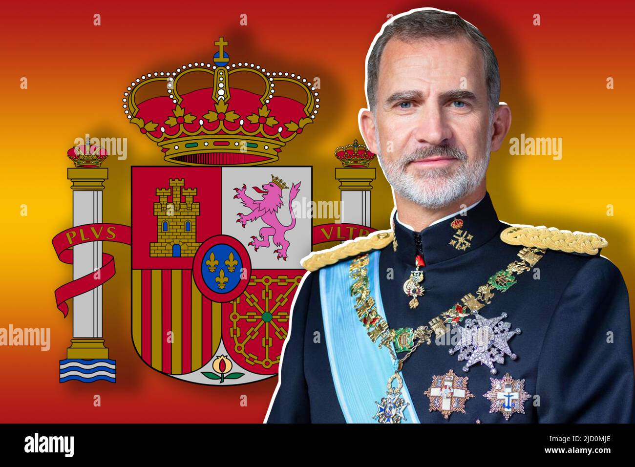 Re Felipe VI di Spagna e stemma Foto Stock