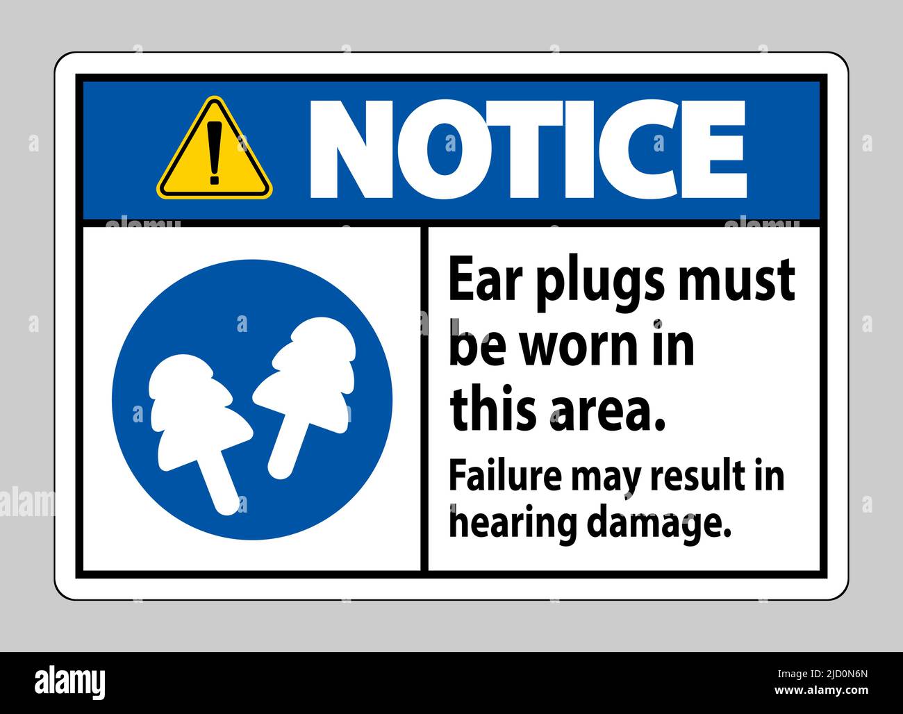 Cartello di avviso i tappi per le orecchie devono essere indossati in  quest'area, il guasto potrebbe causare danni all'udito Immagine e  Vettoriale - Alamy