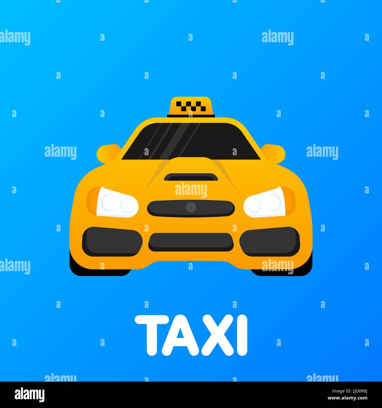taxi a 3d caratteri su sfondo chiaro. Icona cartoon giallo su sfondo nero. Icona del vettore aziendale. Concetto aziendale Illustrazione Vettoriale