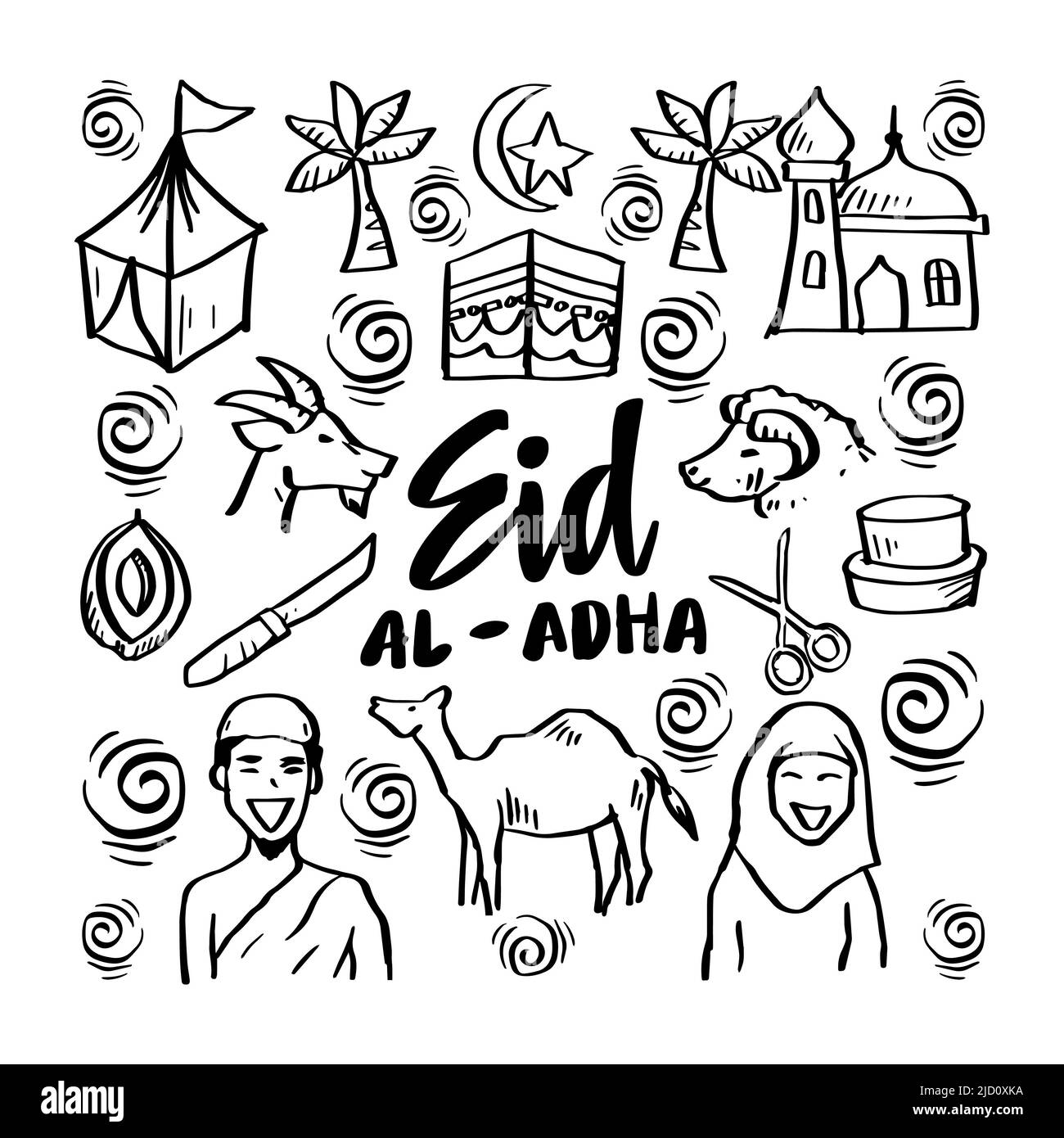 EID al Adha Doodle Illustrazione. Foto Stock