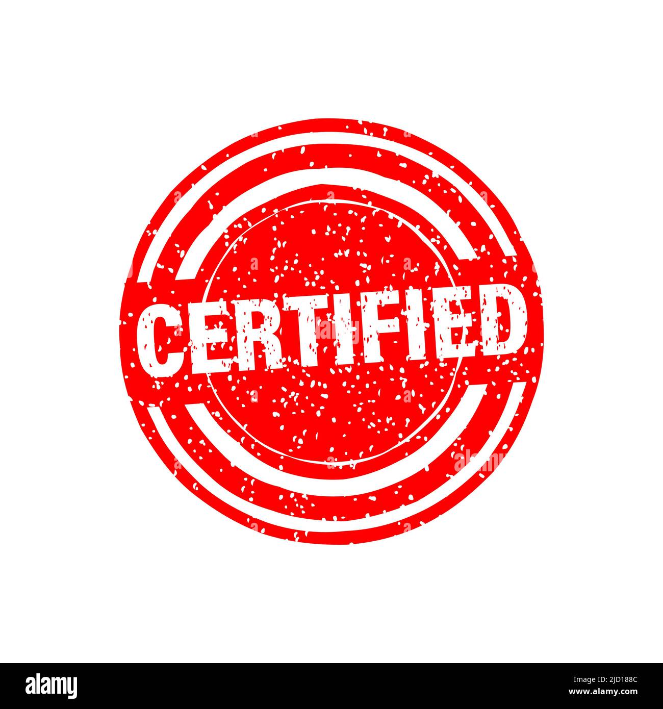 Timbro certificato per la progettazione di striscioni. Vettore icona badge rosso verificato Illustrazione Vettoriale