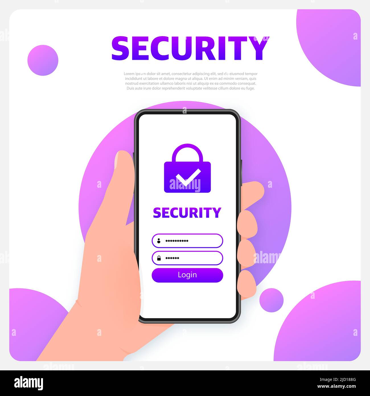 Protezione dei dati. Trasferimento sicuro delle informazioni in background. Smartphone di sicurezza Illustrazione Vettoriale