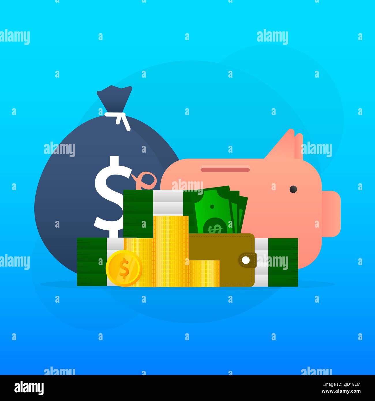Monete di denaro, borsa. Icona budget. Carattere astratto con monete in denaro. Illustrazione Vettoriale