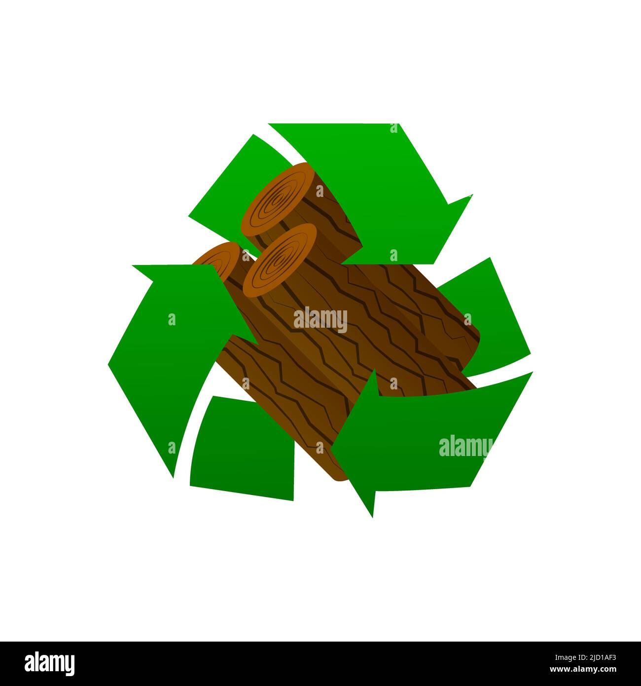 Riciclaggio del legno, grande disegno per tutti gli scopi. Sfondo verde di energia Illustrazione Vettoriale