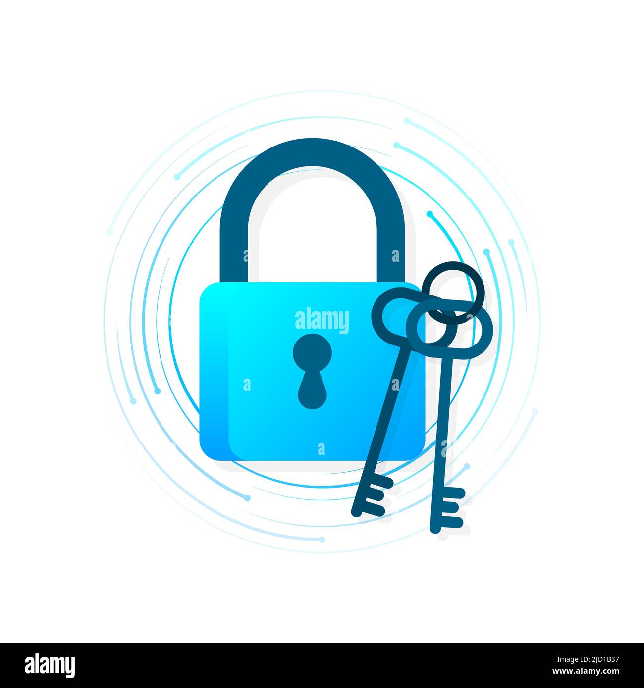 Concetto di sicurezza informatica. Lucchetto, serratura. Concetto di privacy. Pulsante piatto. Sfondo digitale Illustrazione Vettoriale