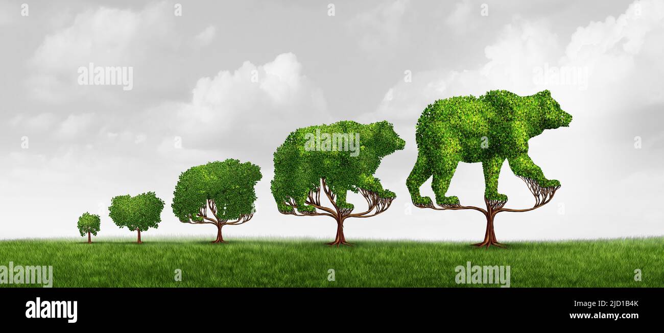 Crescita del mercato degli orsi e del concetto di crescita della recessione o evoluzione della perdita finanziaria che rappresenta l'inflazione o la stagflazione e il declino del business e dell'industria. Foto Stock