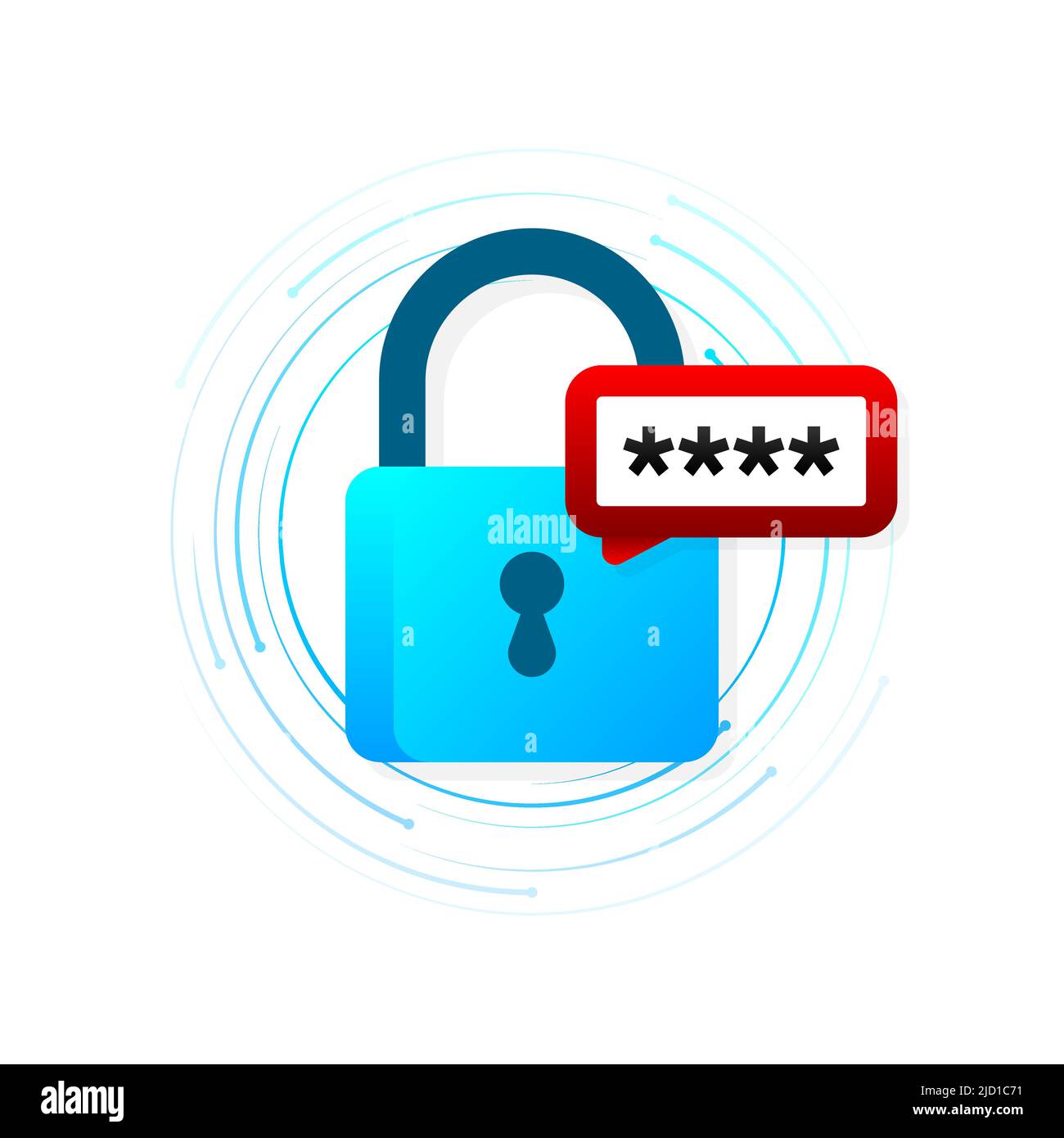 Concetto di sicurezza informatica. Lucchetto, serratura. Concetto di privacy. Pulsante piatto. Sfondo digitale Illustrazione Vettoriale