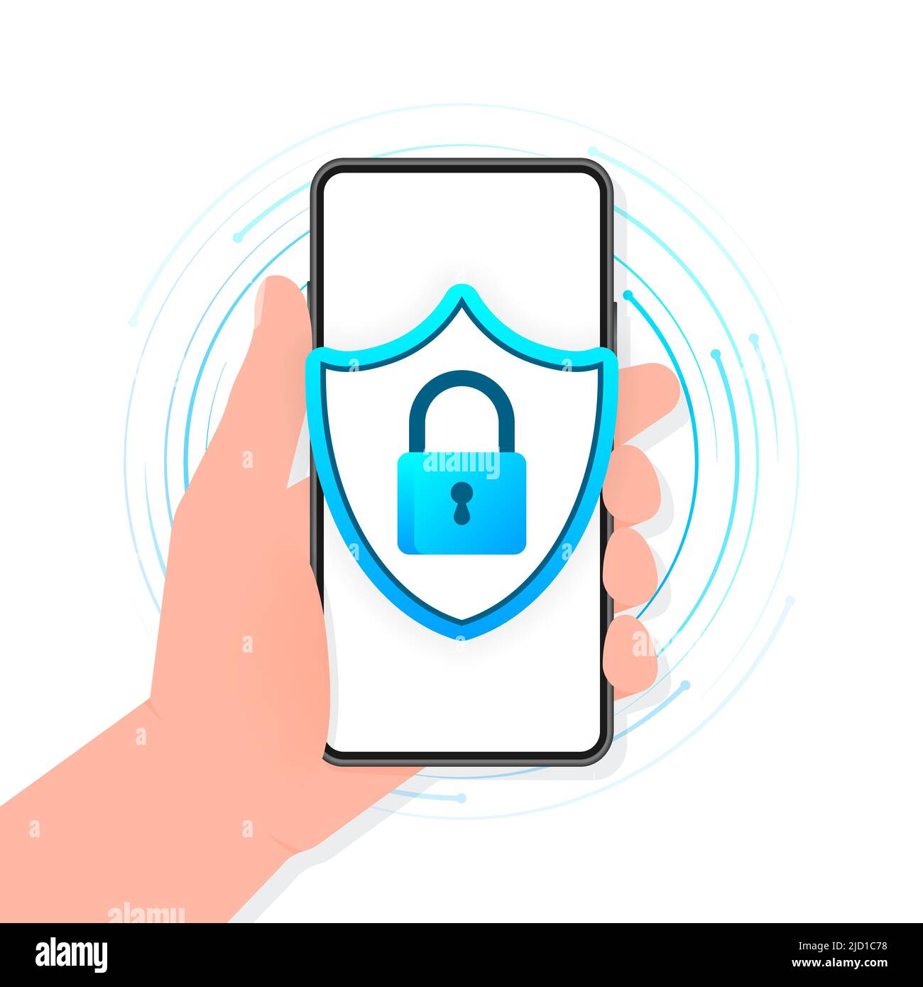 Concetto di sicurezza informatica. Lucchetto, serratura. Concetto di privacy. Pulsante piatto. Sfondo digitale Illustrazione Vettoriale