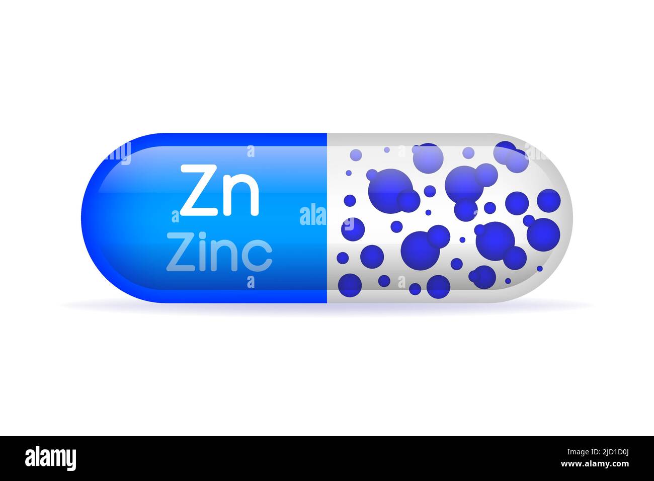 Icona della capsula di pillola blu minerale brillante. Zn Zink. Illustrazione vettoriale. Illustrazione Vettoriale