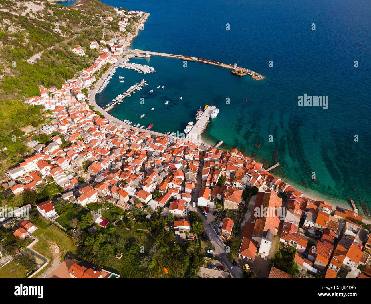 Fuchi, porto e Baska, isola di Krk, Golfo del Quarnero, Primorje-Gorski kotar, Croazia Foto Stock