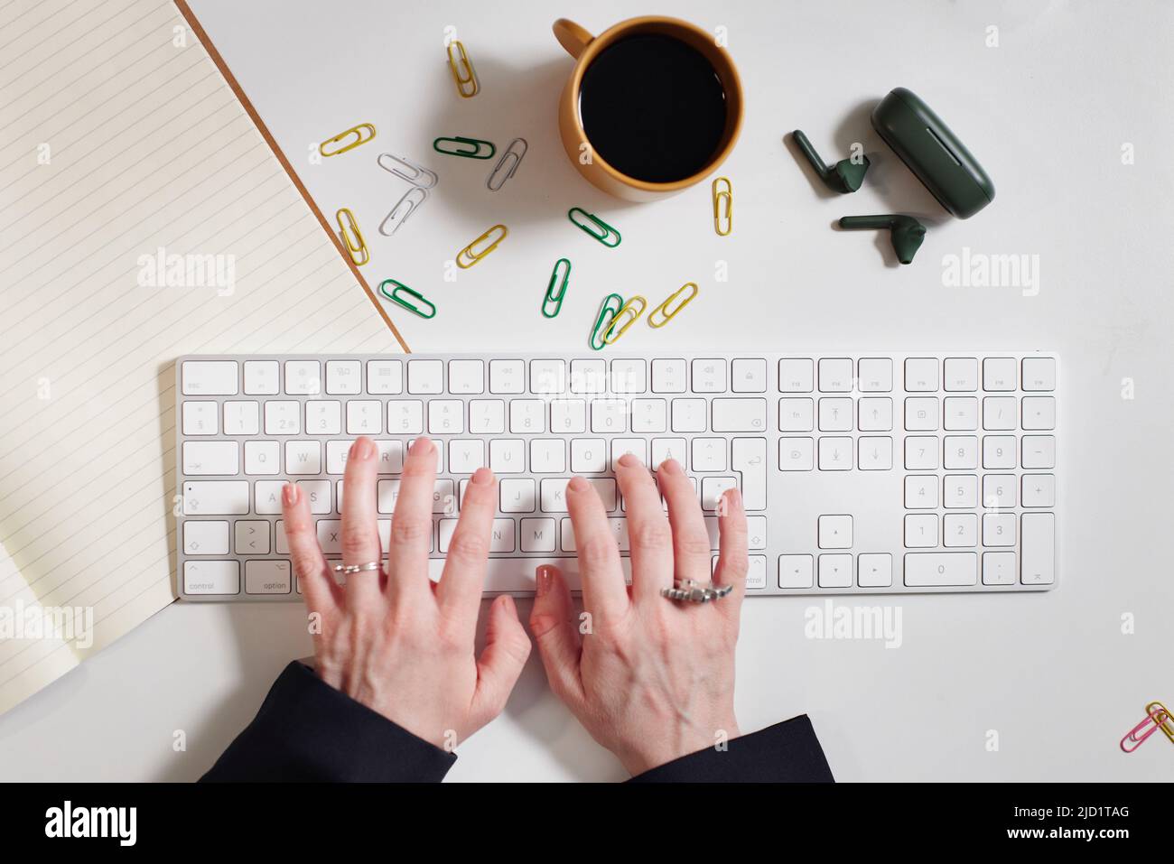 Le mani della donna utilizzano un notebook Foto Stock