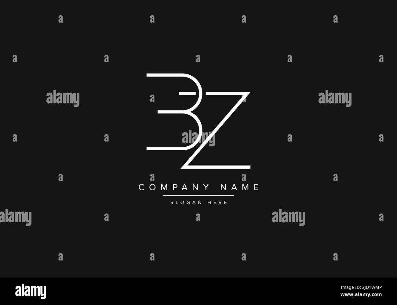 Modello di logo vettoriale a monogramma con illustrazione BZ in stile classico di lusso e sfondo nero Illustrazione Vettoriale