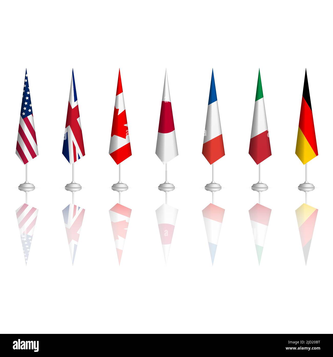 Bandiere dei paesi dei sette grandi, isolate su sfondo bianco, illustrazione vettoriale. Illustrazione Vettoriale