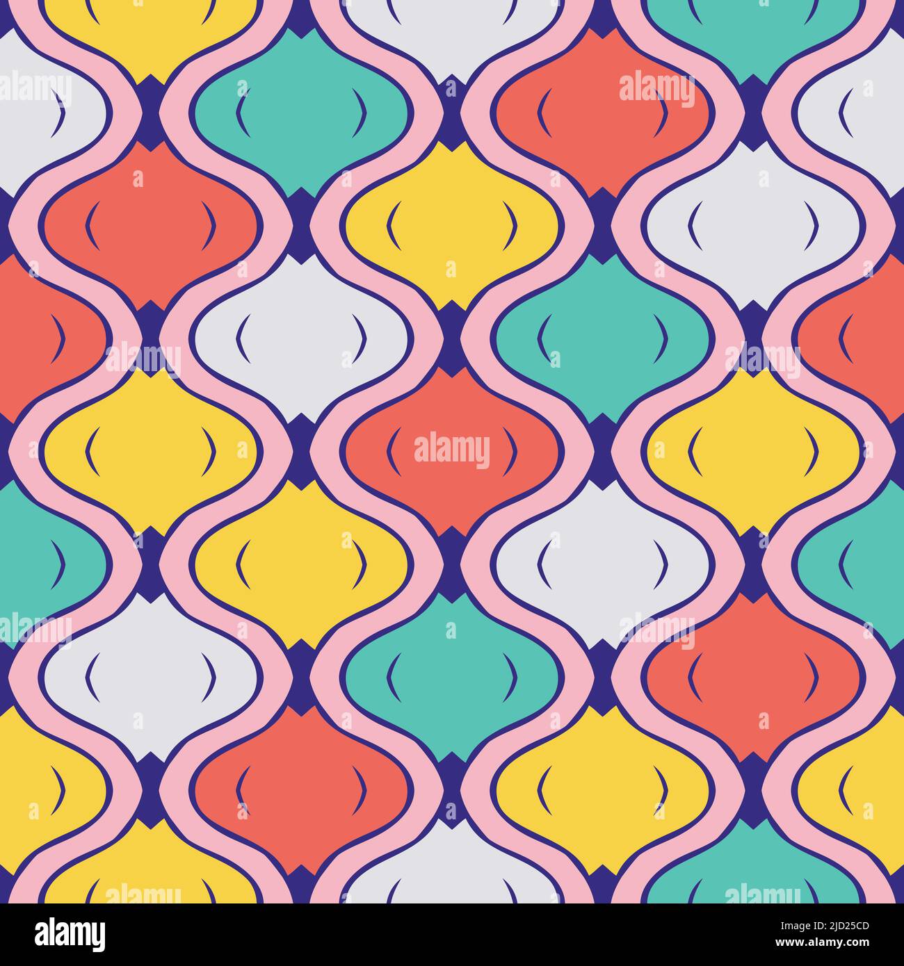 Pattern vettoriale senza giunture con texture geometrica su sfondo rosa. Semplice happy estate carta da parati design. Tessuto decorativo a mosaico brillante. Illustrazione Vettoriale