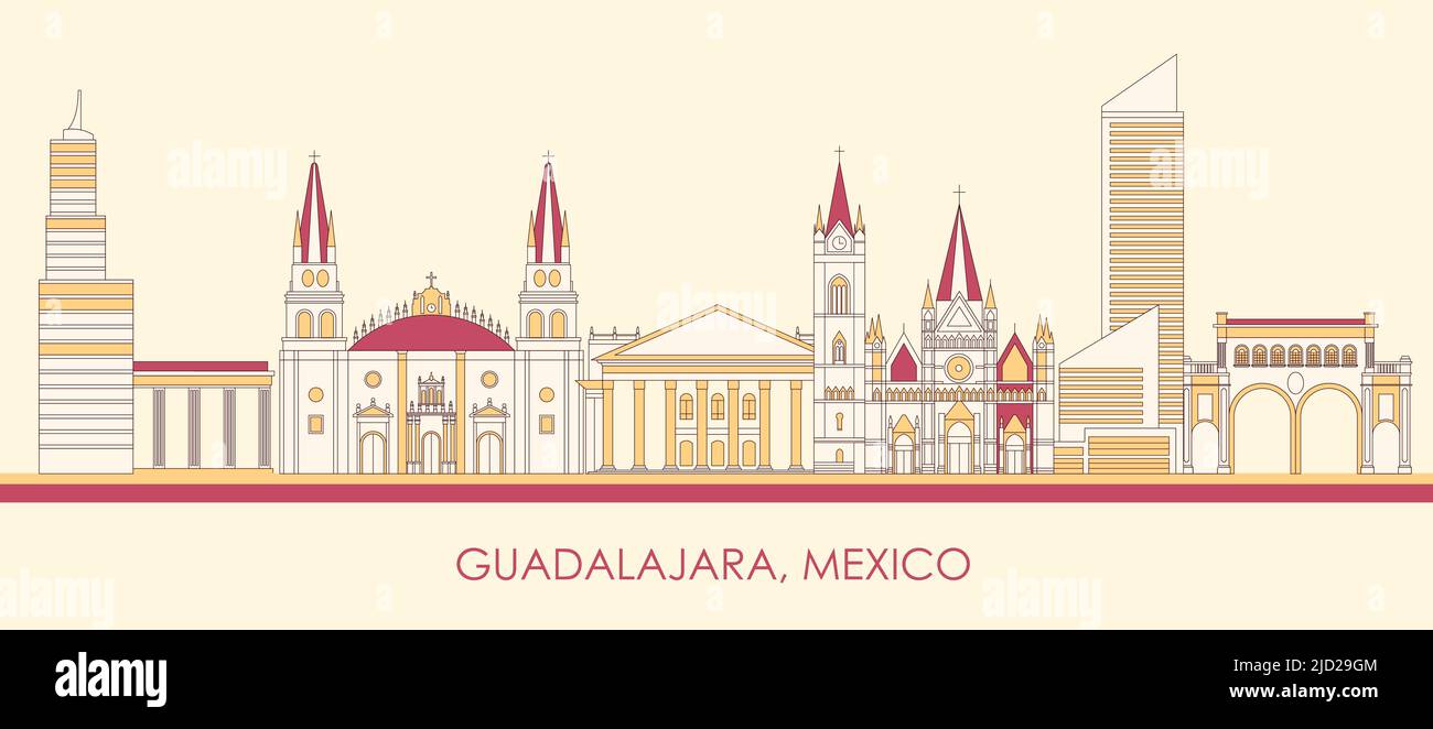 Cartoon Skyline panorama della città di Guadalajara, Messico - illustrazione vettoriale Illustrazione Vettoriale