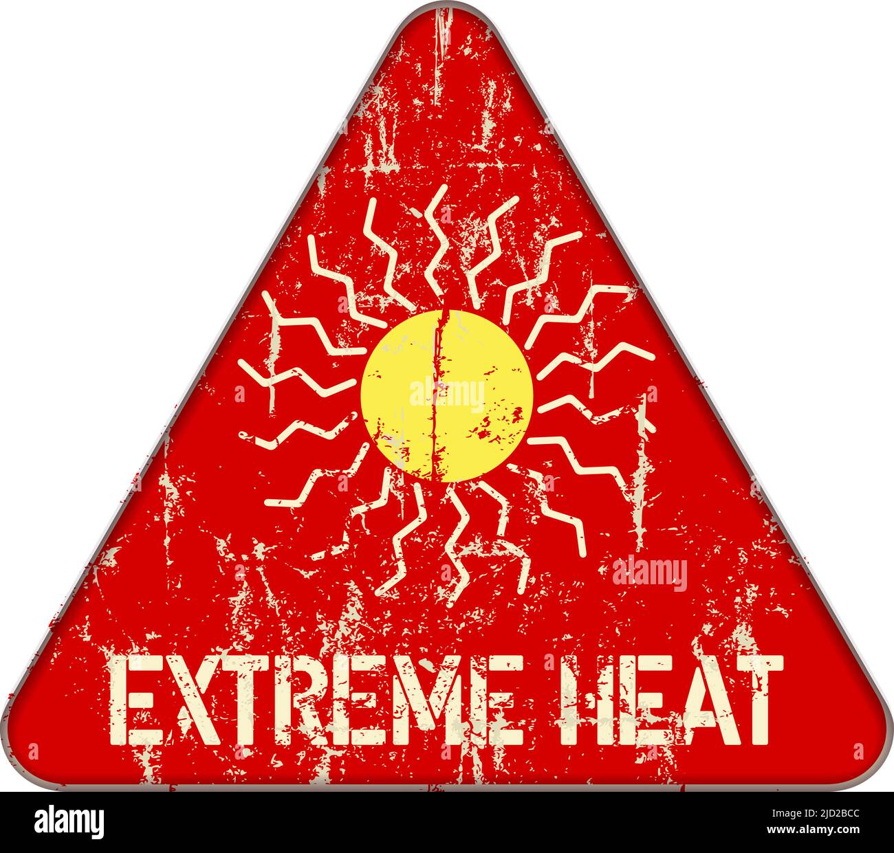 Segnale di avvertimento di calore, concetto di cambiamento climatico, illustrazione del vettore di sytyle grugnoso Illustrazione Vettoriale