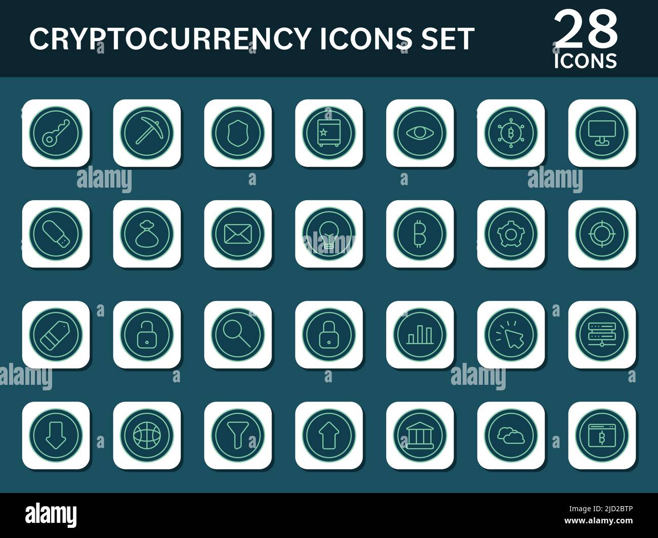 Cryptocurrency Business Essential Icon Set in Green Color. Illustrazione Vettoriale