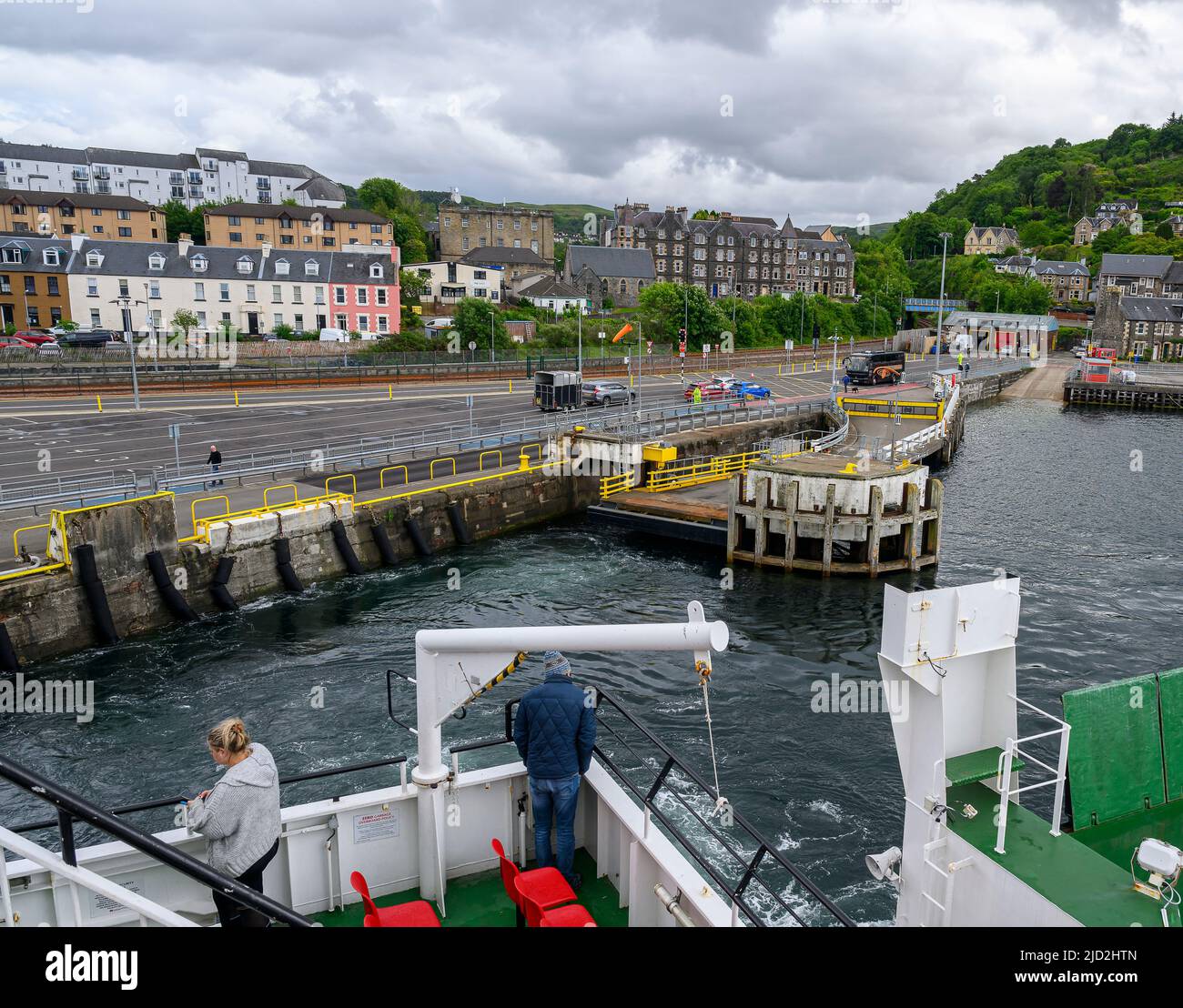 Oban, Scozia - il terminal dei traghetti o il porto dei traghetti dal traghetto in partenza per Mull Foto Stock