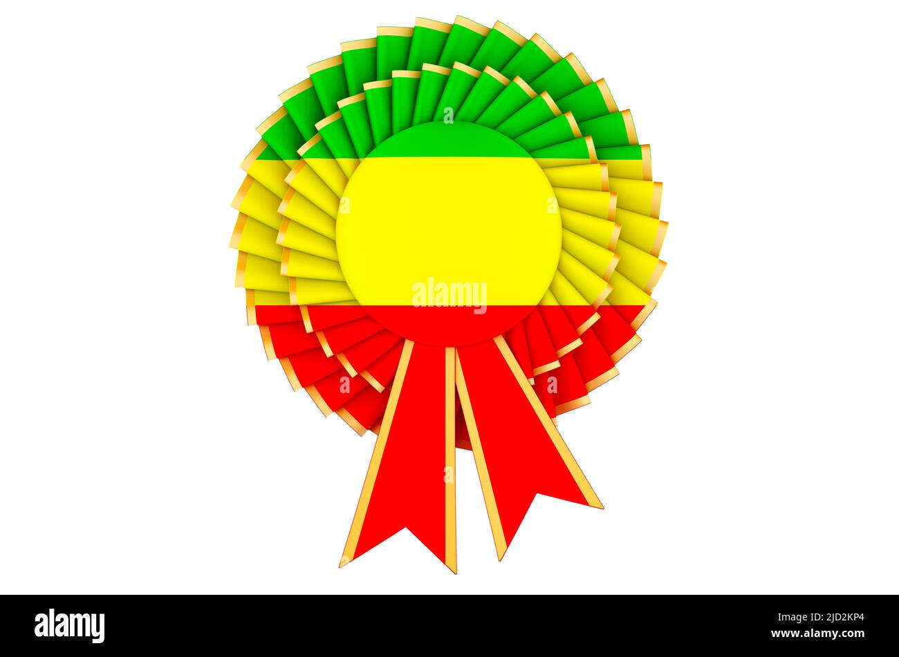 Bandiera Rastafariana dipinta sulla rosetta a nastro premio. 3D rendering isolato su sfondo bianco Foto Stock