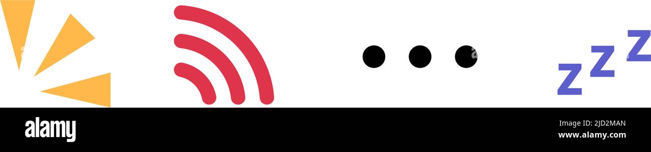 Punto di enfasi, onda radio, lettori a tre punti e punto di sonno zzz. Vettore modificabile. Illustrazione Vettoriale
