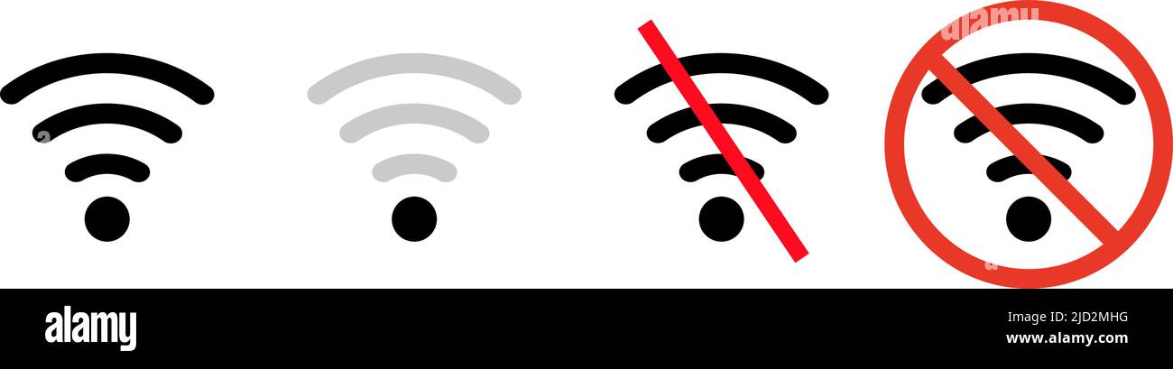 Icona impostata per Wi-Fi e onde radio. Uso vietato o limitato. Vettore modificabile. Illustrazione Vettoriale