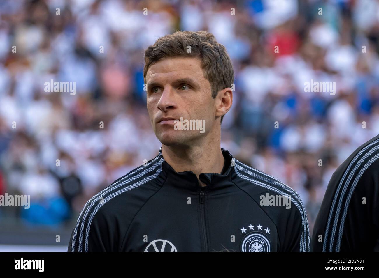 Thomas Muller (Germania) durante la partita UEFA UEFA Nations League 2022 2023 tra la Germania 5-2 Italia al Borussia-Park Stadium il 14 giugno 2022 a Monchengladbach, Germania. Credit: Maurizio Borsari/AFLO/Alamy Live News Foto Stock