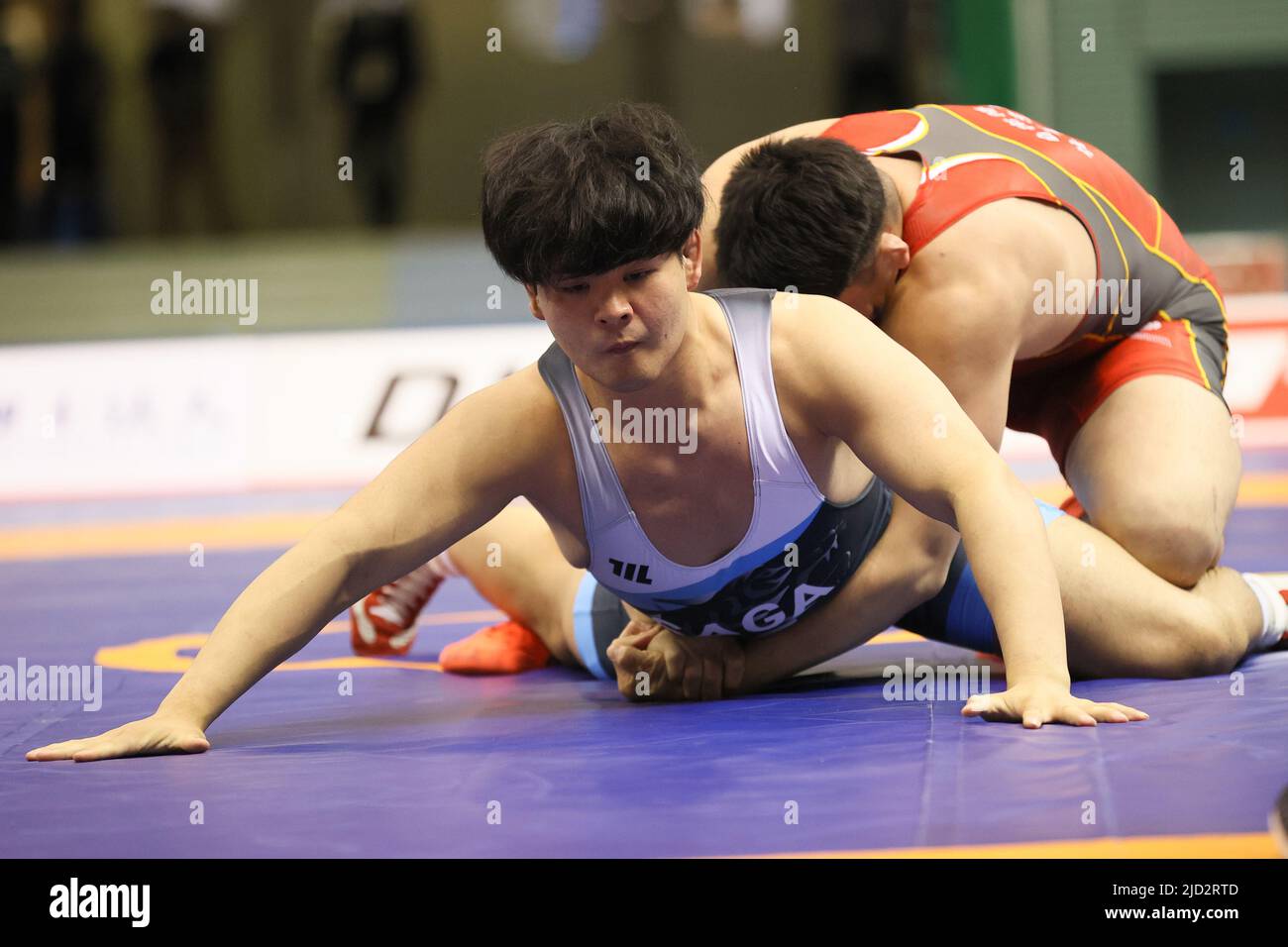 Yuri Nakazato, 16 GIUGNO 2022 - Wrestling : Coppa Meiji All Japan Selection Championship Play-off per decidere il rappresentante del Giappone per il World Wrestling Championships 2022, uomo 97kg Greco-Romano al Komazawa Olympic Park Gymnasium, Tokyo, Giappone. (Foto di AFLO SPORT) Foto Stock