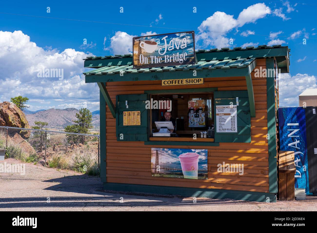 Java sul Bridge Food Shack al Royal Gorge Bridge in Colorado Foto Stock