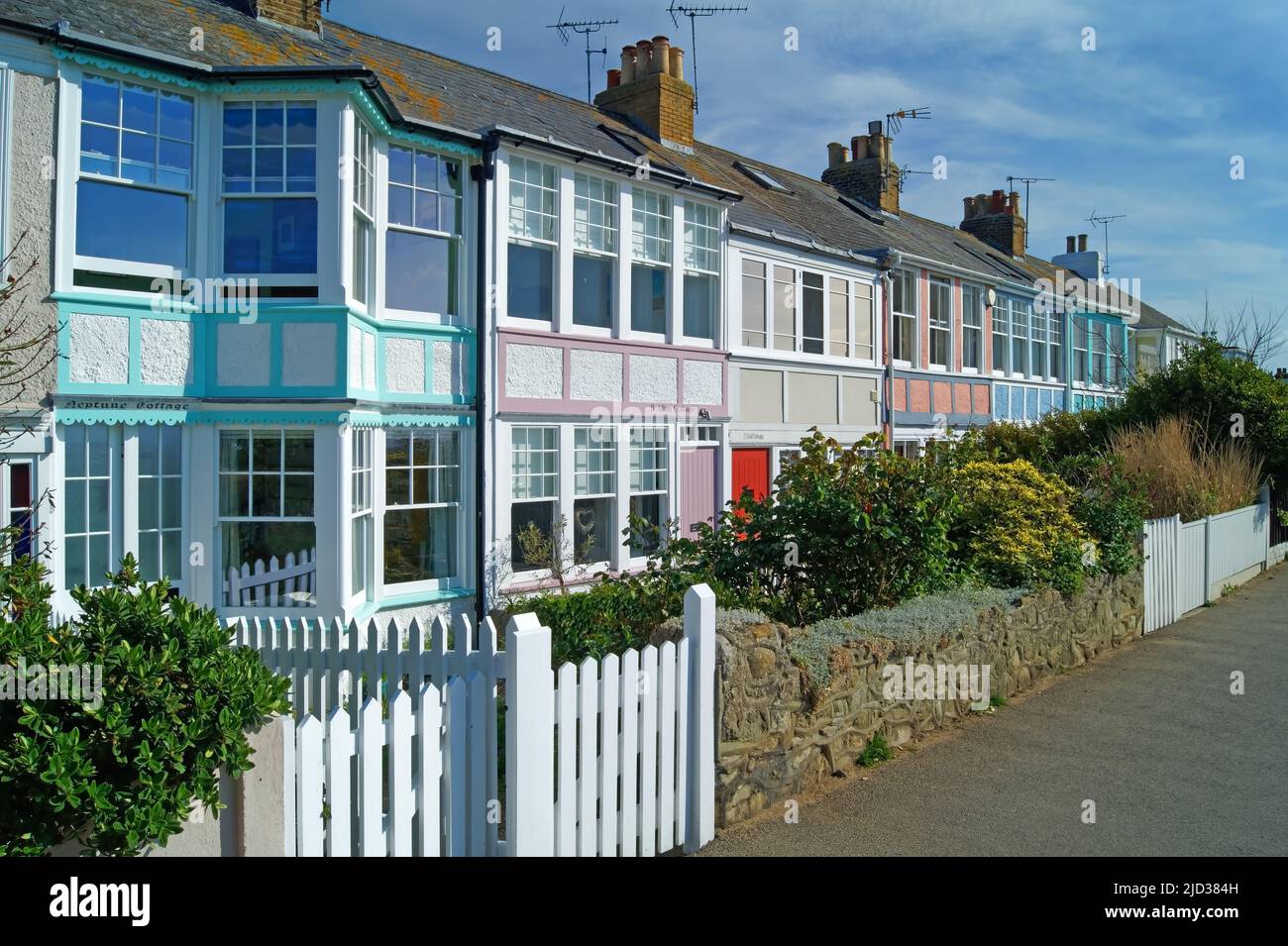 UK, Kent, Whitstable, Neptune Terrace Houses Foto Stock