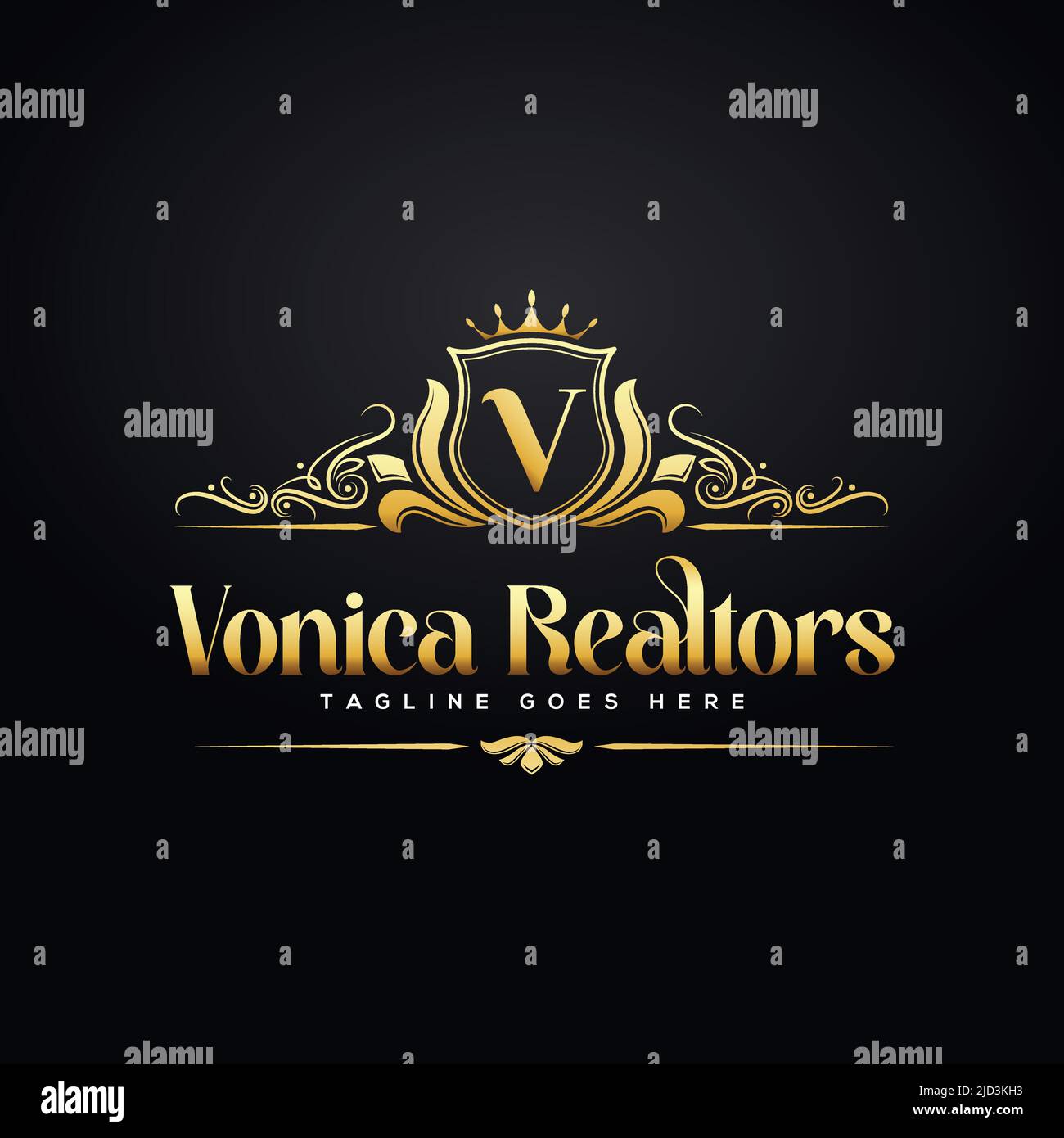 Modello Luxury Logo in Vector for Real Estate, elegante con corona, logo vettoriale, logo V, elegante logo araldico Premium Illustrazione Vettoriale