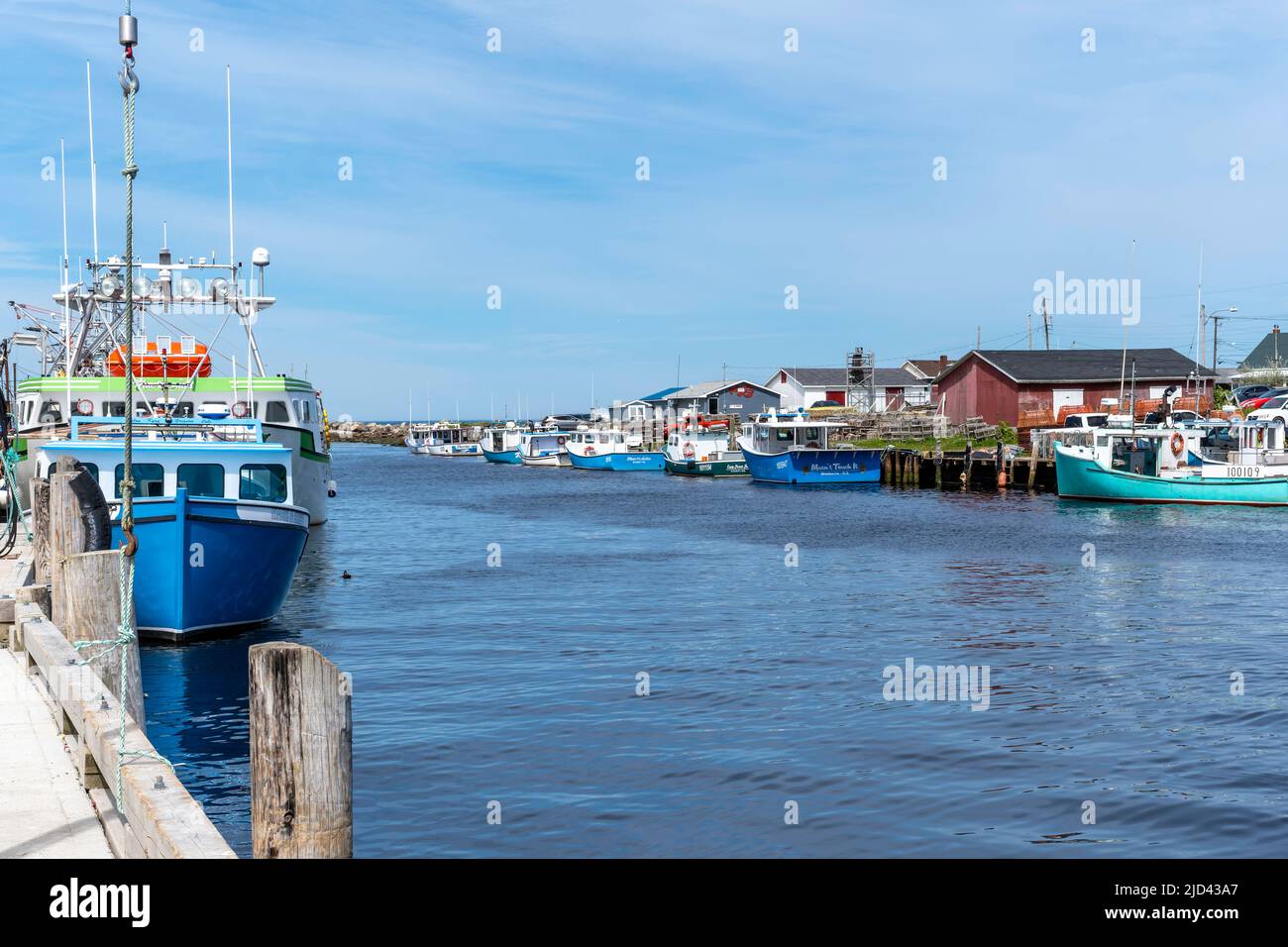 Barche di aragosta ormeggiate al porto di Glace Bay Cape Breton Nova Scotia. La pesca dell'aragosta è molto importante per l'economia della regione. Foto Stock