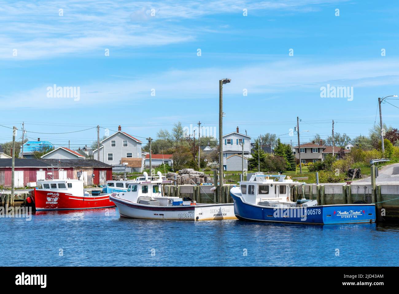 Barche di aragosta ormeggiate al porto di Glace Bay Cape Breton Nova Scotia. La pesca dell'aragosta è molto importante per l'economia della regione. Foto Stock