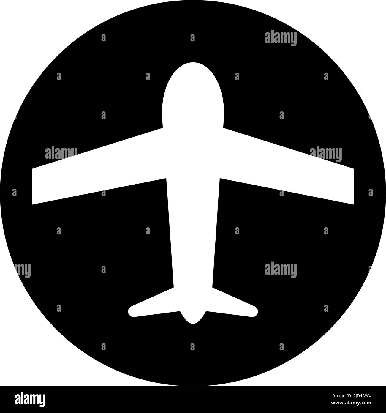 Icona di silhouette di aeroplano circolare. Viaggi e voli. Vettore modificabile. Illustrazione Vettoriale