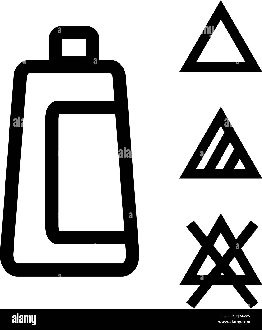 Set di icone di bottiglie di detergente e simboli di sbianca. Vettore modificabile. Illustrazione Vettoriale