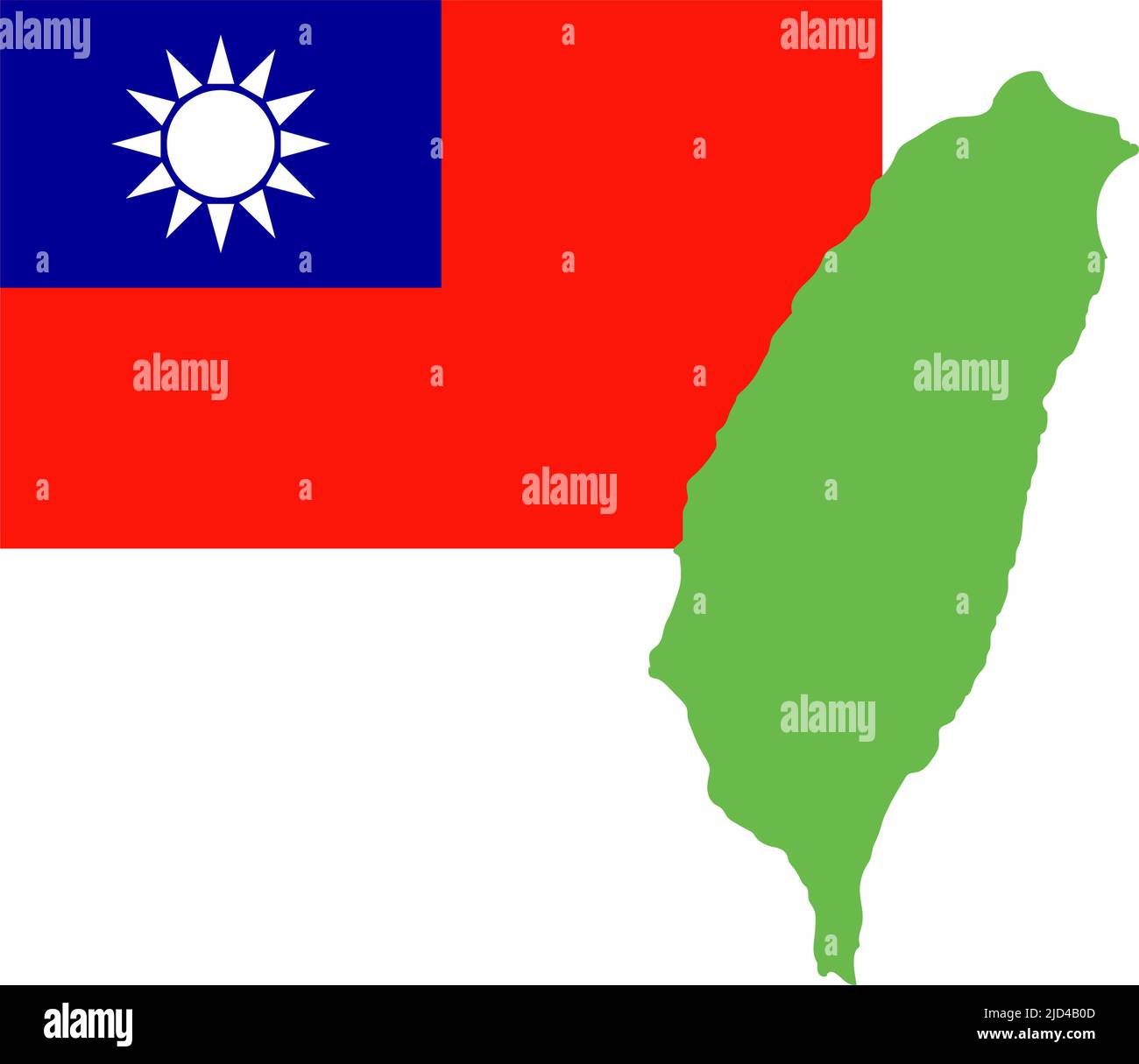 Mappa di Taiwan e bandiera taiwanese. Vettore modificabile. Illustrazione Vettoriale