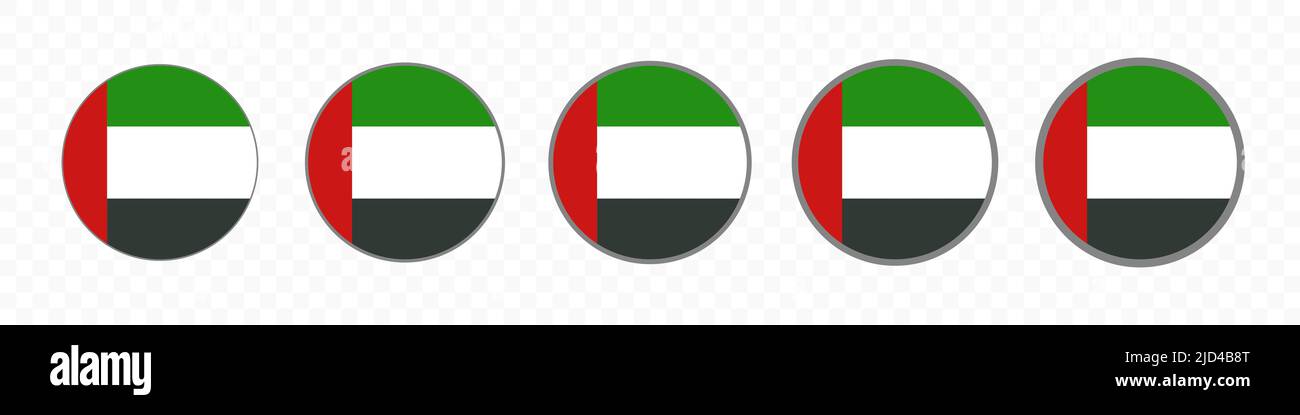 Set di icone della bandiera degli Emirati Arabi Uniti con bordi arrotondati di diverse dimensioni. Vettore modificabile. Illustrazione Vettoriale