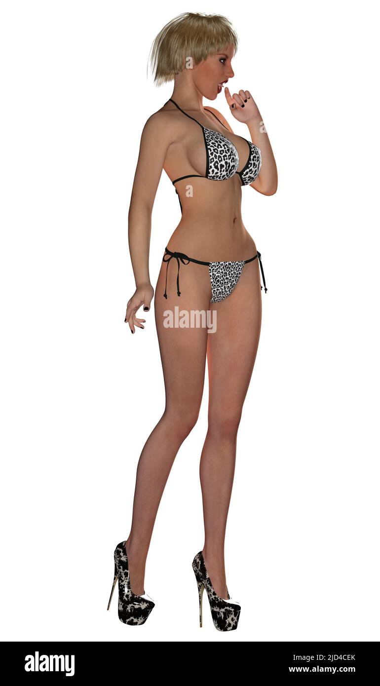 donna in bikini e scarpe alte con tacco, 3d rendering Foto Stock