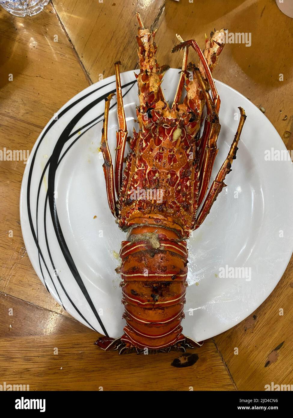 Foto di un'aragosta cotta banagan, un grande crostacei marino servito su un piatto una specialità di pesce Filippine. Foto Stock