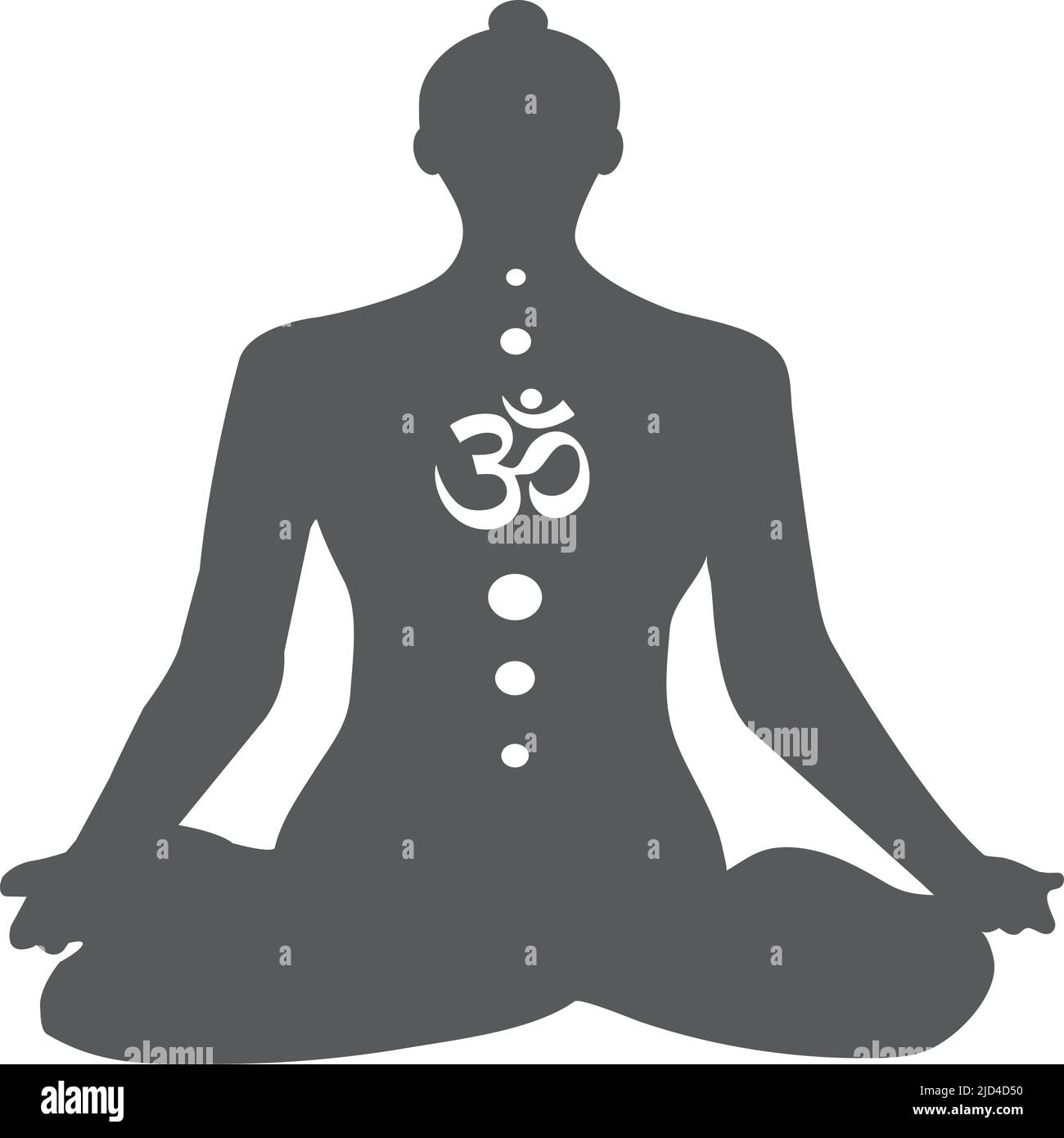 yoga esecuzione Dhyana meditazione Asana silhouette vettoriale con OM (AUM) al centro del corpo Illustrazione Vettoriale