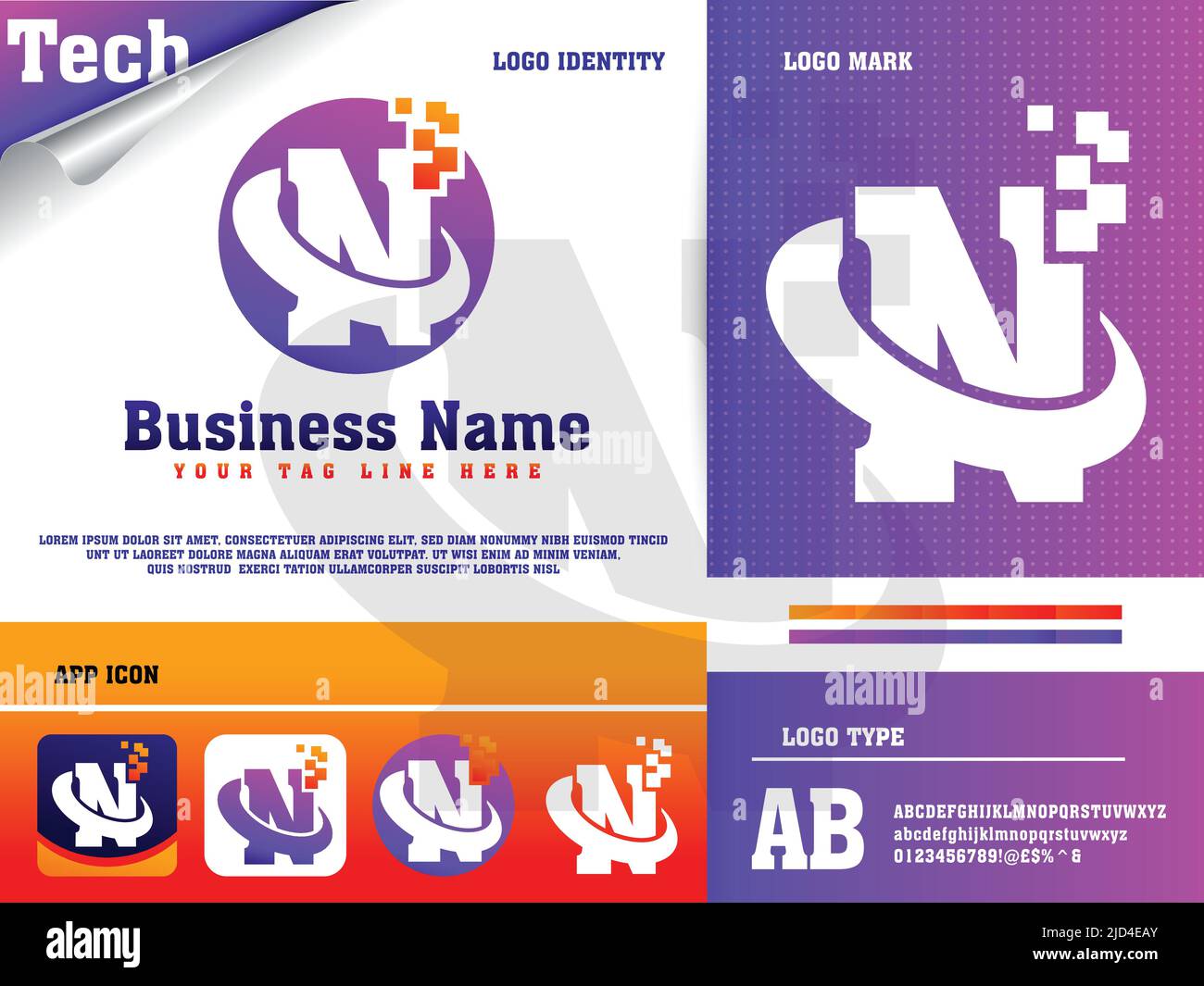 Modello di progettazione del logo della lettera tecnica N. Illustrazione Vettoriale