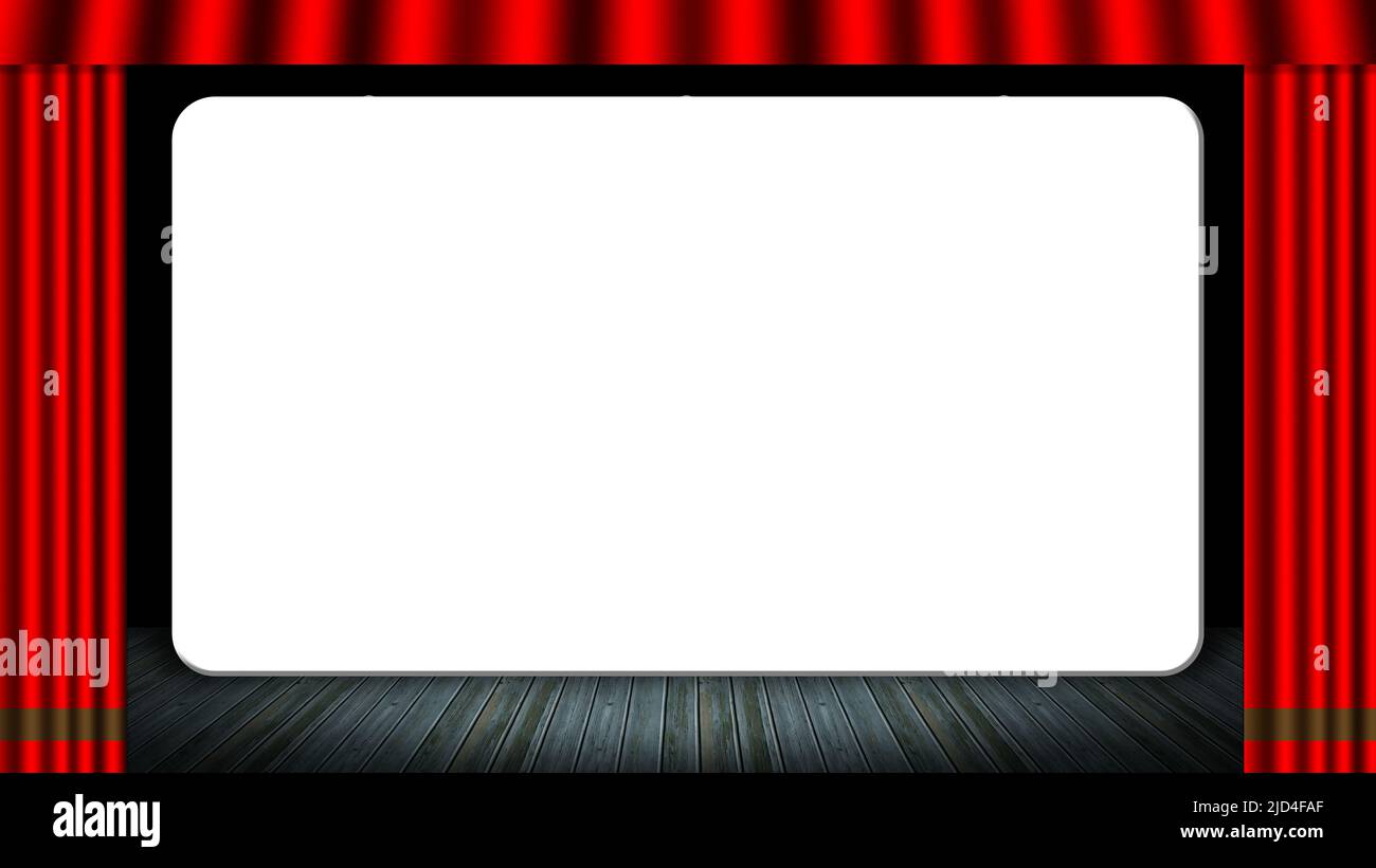 3d illustrazione. Grafica. Tenda con tenda rossa, si apre per inserire testo, logo, immagine Foto Stock