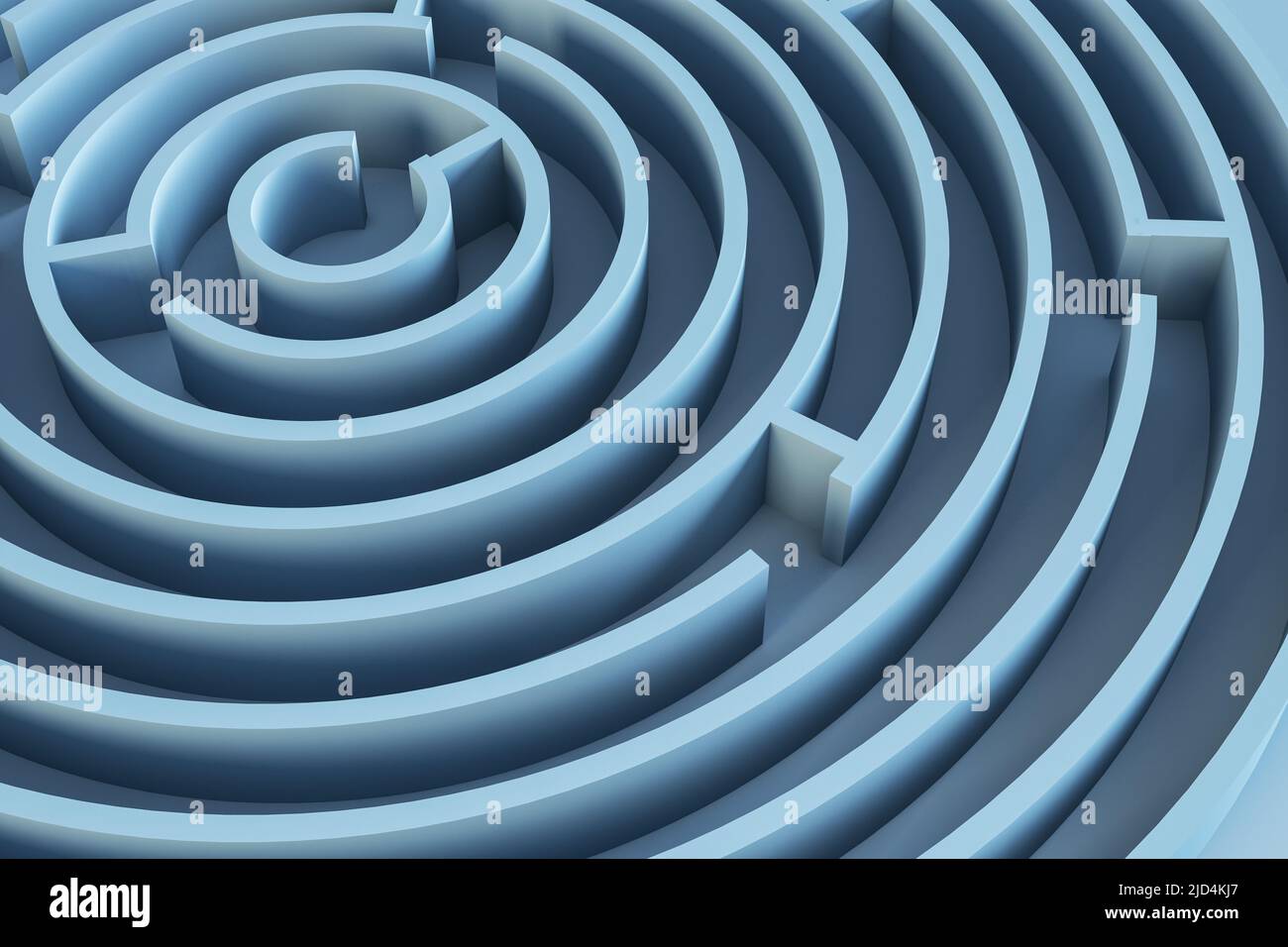 Trovare il giusto concetto di modo con il labirinto rotondo blu. 3D rendering Foto Stock