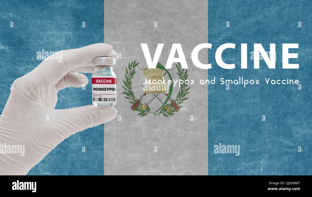 Vaccino Monkeypox e Smallpox, virus della pandemia di scimmipox, vaccinazione in Guatemala per Monkeypox immagine ha rumore, granularità e compressione artefatto Foto Stock