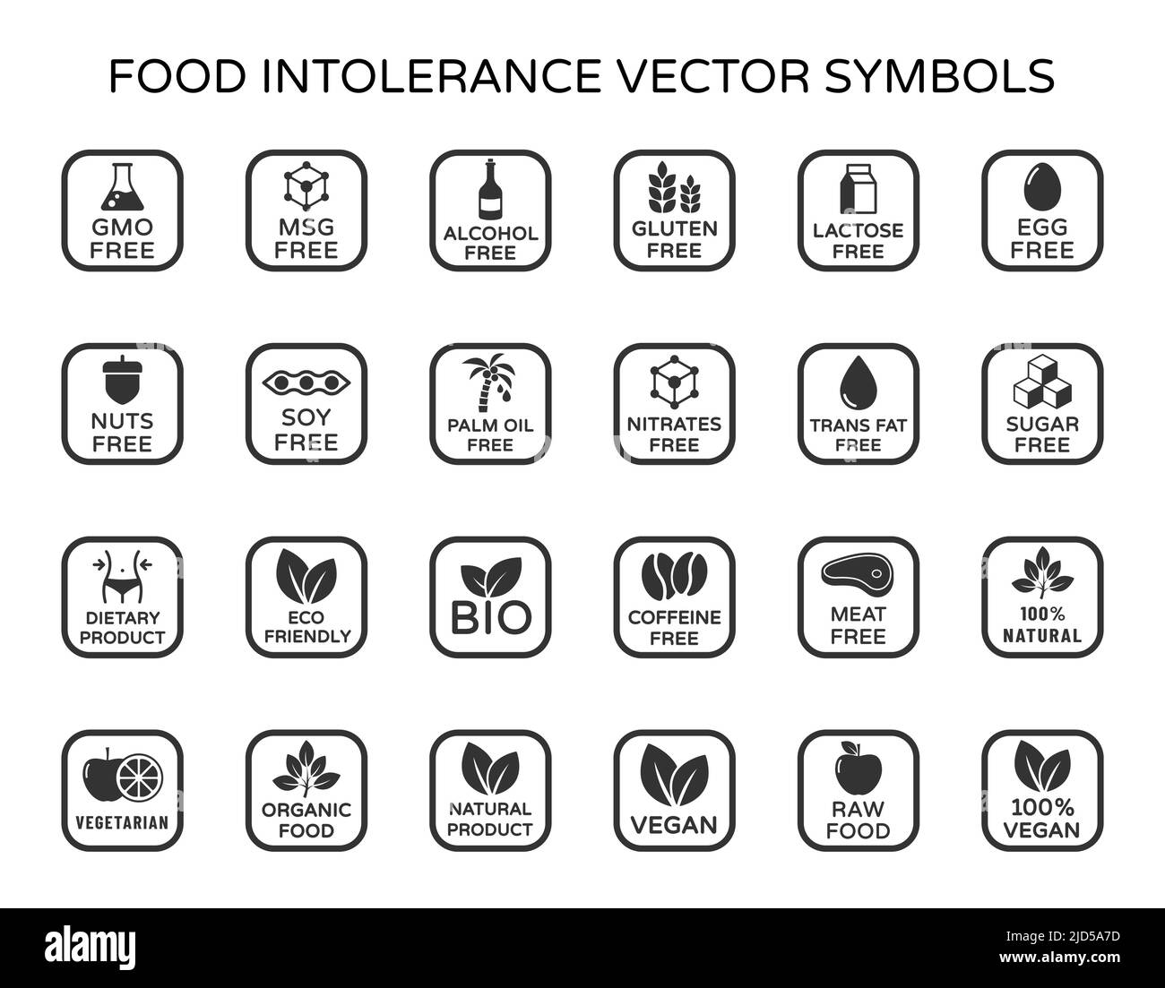 Icone vettoriali degli ingredienti allergenici Illustrazione Vettoriale