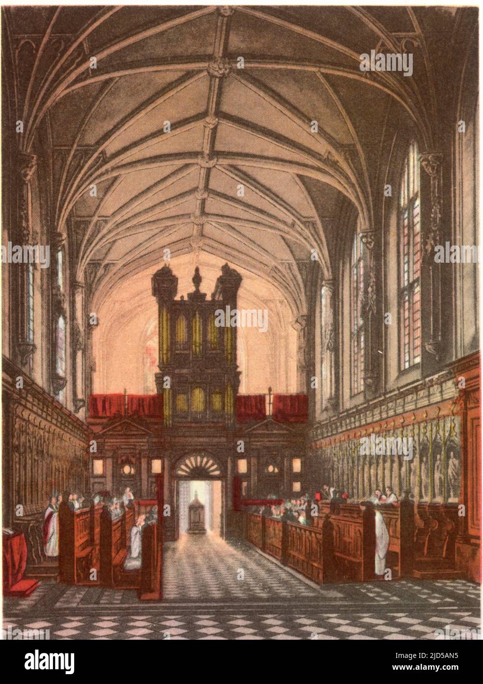 Magdalen College Chapel, 1814. Dopo Augustus Charles Pugin (1762-1832). Il Magdalen College è un collegio costituente dell'Università di Oxford. Fu fondata nel 1458 da Guglielmo di Waynflete. La cappella fu costruita tra il 1474 e il 1480. Una stampa da "A History of the University of Oxford, ITS Colleges, Halls, and Public Buildings", pubblicata da Rudolph Ackermann, 1814. Illustrato da Augustus Pugin, F. Mackenzie e altri. Foto Stock Magdalen College Chapel, 1814. Dopo Augustus Charles Pugin (1762-1832). Il Magdalen College è un collegio costituente dell'Università di Oxford. Fu fondata nel 1458 da Guglielmo di Waynflete. La cappella fu costruita tra il 1474 e il 1480. Una stampa da "A History of the University of Oxford, ITS Colleges, Halls, and Public Buildings", pubblicata da Rudolph Ackermann, 1814. Illustrato da Augustus Pugin, F. Mackenzie e altri. Foto Stock