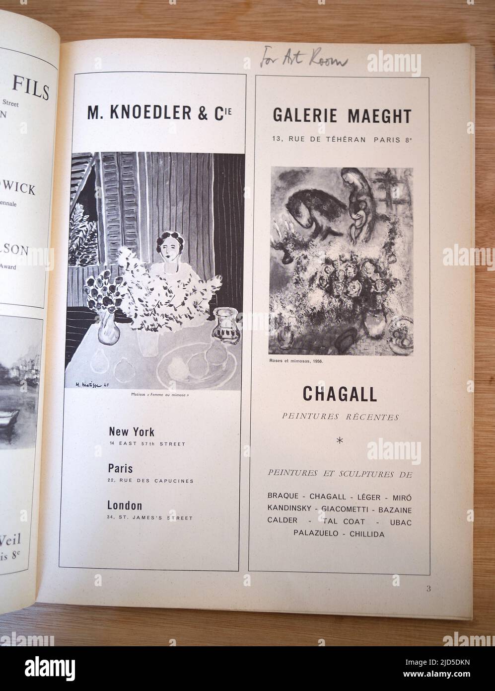Art Galleries Advertising in Old 1950s French l'Oeil Art Magazine Foto Stock