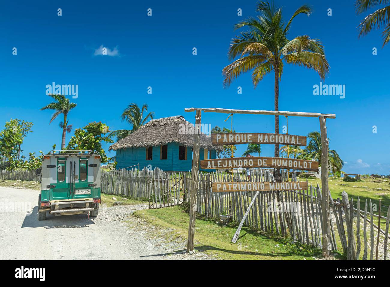 Ingresso al Parco Nazionale Alejandro de Humboldt a Baracoa, Cuba, un sito patrimonio dell'umanità dell'UNESCO Foto Stock