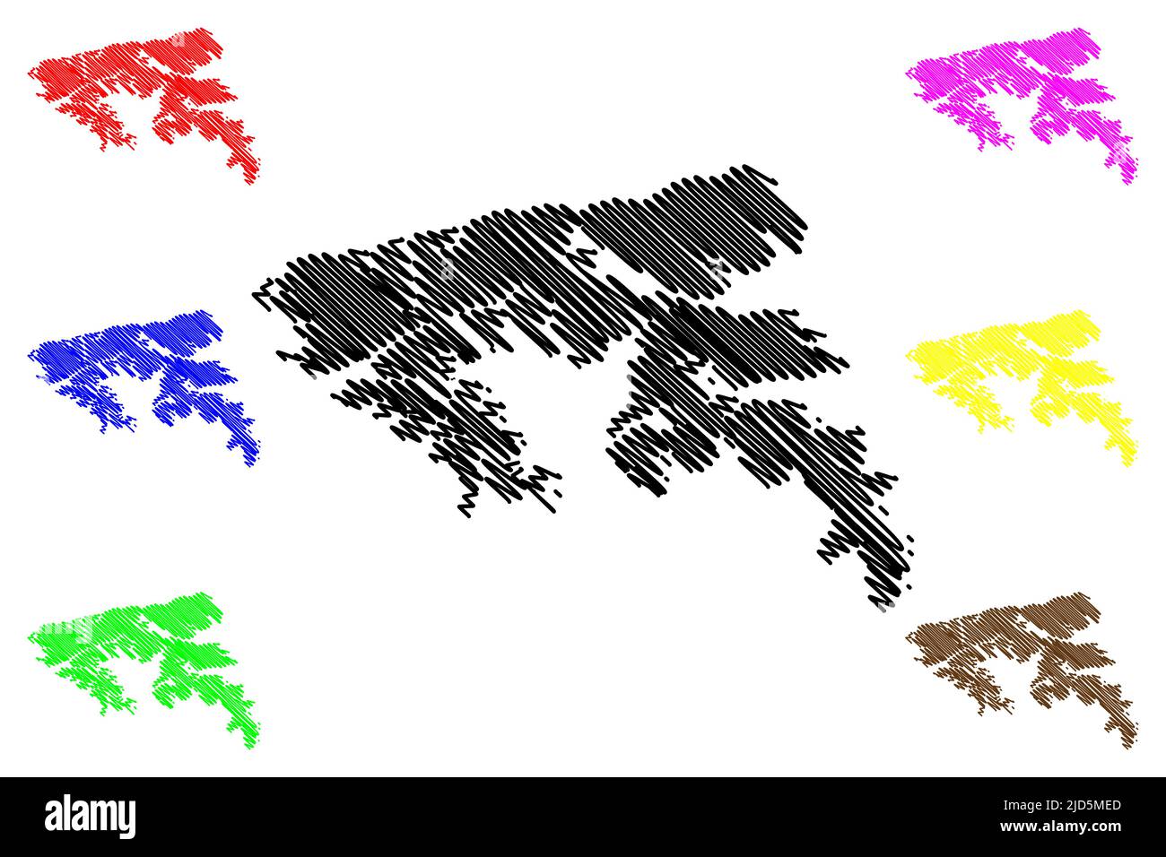 Hoste Island (Repubblica del Cile, Sud e America Latina, Arcipelago Tierra del Fuego) mappa vettore illustrazione, schizza mappa Isla Hoste mappa Illustrazione Vettoriale