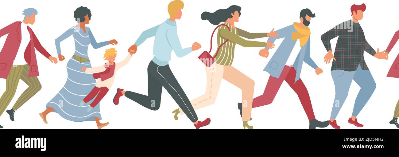 Gruppo di persone colorate jogging confine senza giunture Illustrazione Vettoriale